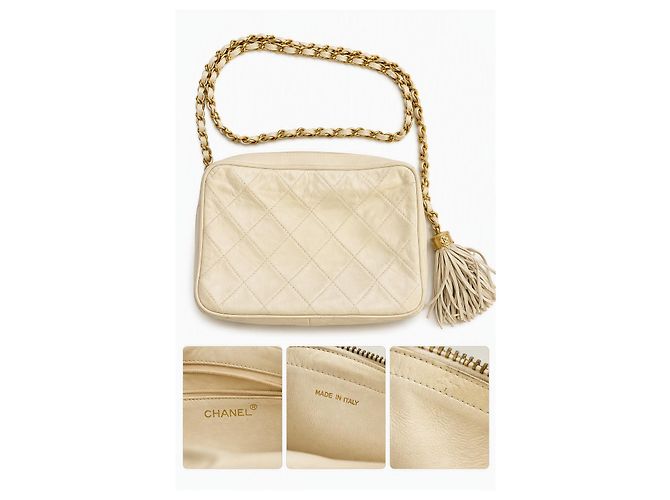 Chanel Bolso Camera Bag en Piel de Cordero Acolchada Beige - vista 2