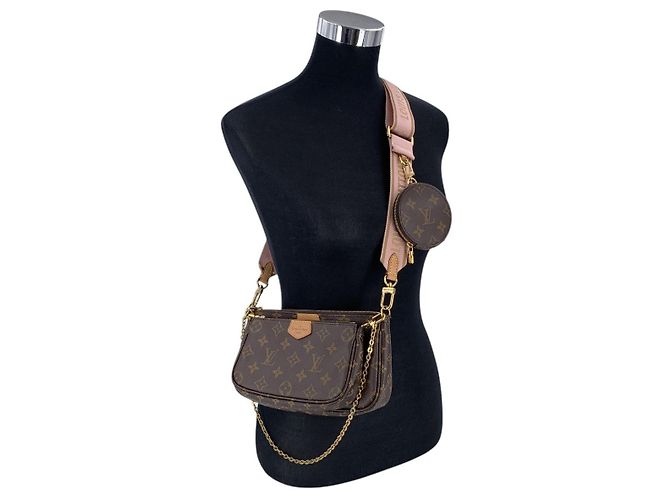 Louis Vuitton Borsa a tracolla Multi Pochette Accessoire in canvas Monogram Rosa Marrone - vista 2
