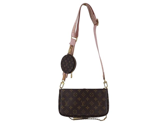 Louis Vuitton Borsa a tracolla Multi Pochette Accessoire in canvas Monogram Rosa Marrone - vista 3