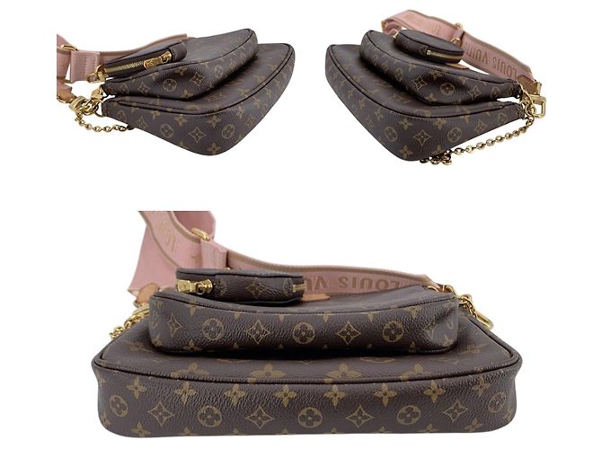 Louis Vuitton Borsa a tracolla Multi Pochette Accessoire in canvas Monogram Rosa Marrone - vista 4