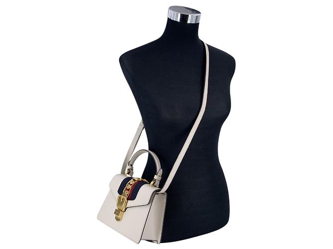 Gucci Mini borsa Sylvie Web in pelle bianca con 2 tracolle Bianco - vista 2