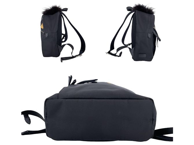 Bag Bugs Fendi Zaino e borsa a tracolla Monster Bugs Eyes in nylon nero con rifiniture in pelliccia - vista 4