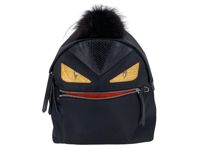 Bag Bugs Fendi Zaino e borsa a tracolla Monster Bugs Eyes in nylon nero con rifiniture in pelliccia - vista 8