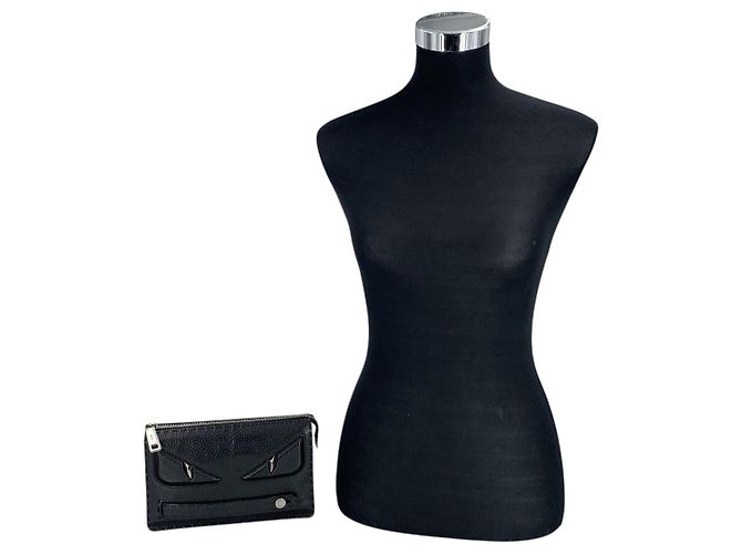 Fendi Clutch Pochette Selleria in pelle nera Monster Bugs Eye Nero - vista 2