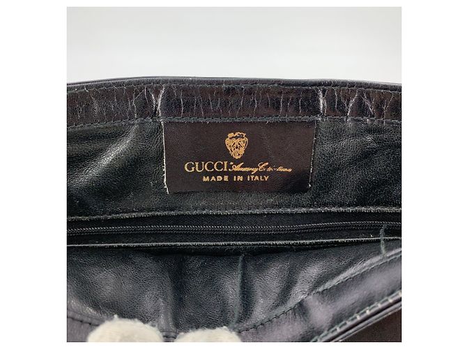 Gucci Sac à épaule Vintage en cuir noir avec motif GG entrelacé et sangle Web - vue 6