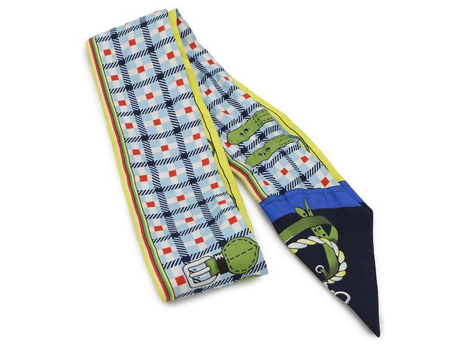 Acessório Lenço de Seda Twilly Hermès Azul Amarelo - vista 2