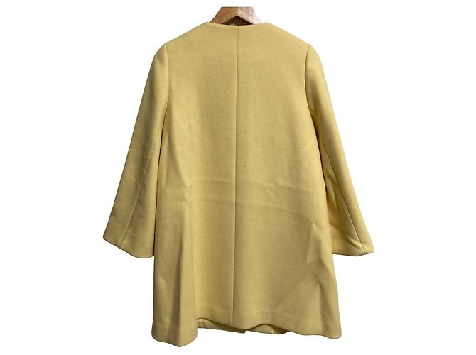 Autre Marque M-Premier Super100’s Wool Collarless Coat Yellow - view 2