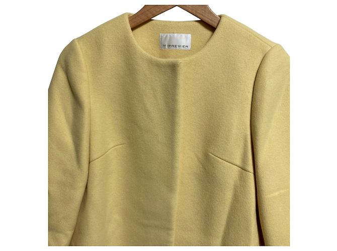 Autre Marque M-Premier Super100’s Wool Collarless Coat Yellow - view 4