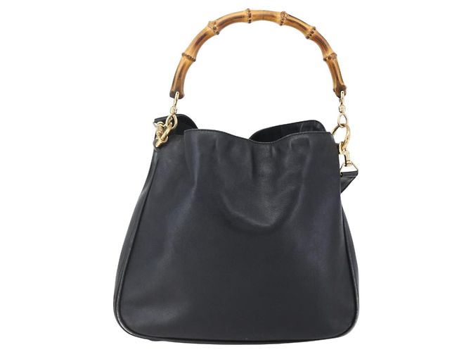GUCCI Bamboo Shoulder Bag Leather 2way Black Gold 001 3754 1639 - vista 13