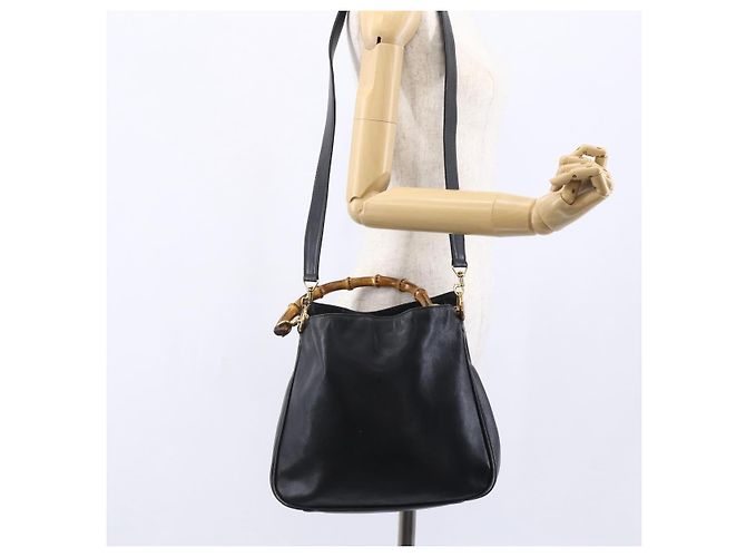 GUCCI Bamboo Shoulder Bag Leather 2way Black Gold 001 3754 1639 - vista 23