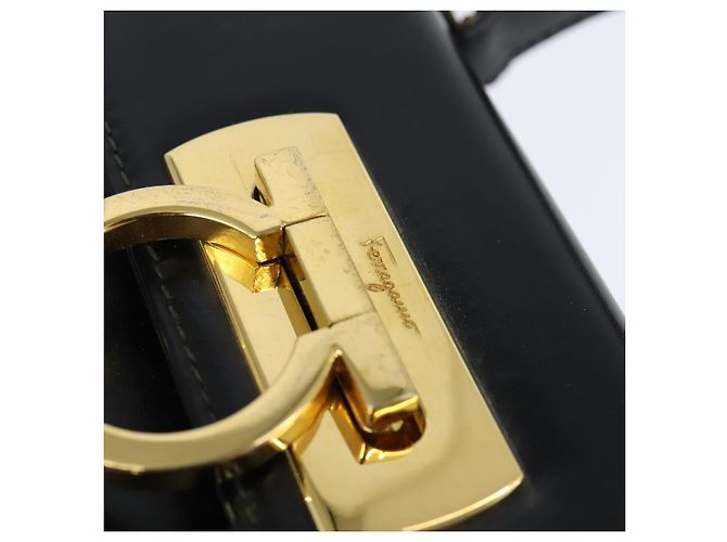 Salvatore Ferragamo Gancini Hand Bag Leather 2way Black Gold - vista 14