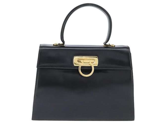 Salvatore Ferragamo Gancini Hand Bag Leather 2way Black Gold - vista 2