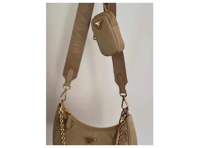 Bolso de hombro Prada Re-Edition 2005 de nylon Beige - vista 5