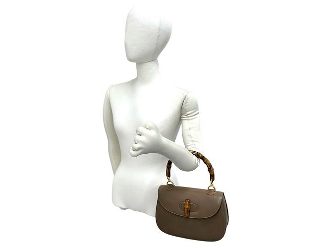 GUCCI Vintage Bamboo Turnlock Lederhandtasche Braun - Ansicht 2