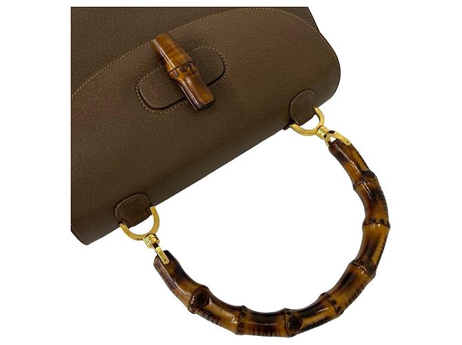 GUCCI Vintage Bamboo Turnlock Lederhandtasche Braun - Ansicht 4