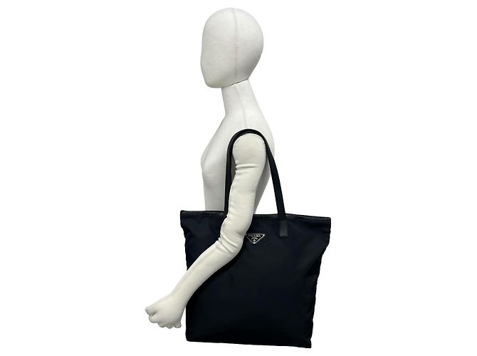 Borsa Tote Prada in Tessuto Pocono con logo triangolare in metallo Nero - vista 2