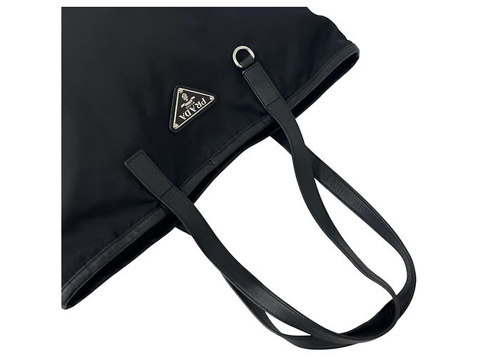 Borsa Tote Prada in Tessuto Pocono con logo triangolare in metallo Nero - vista 4