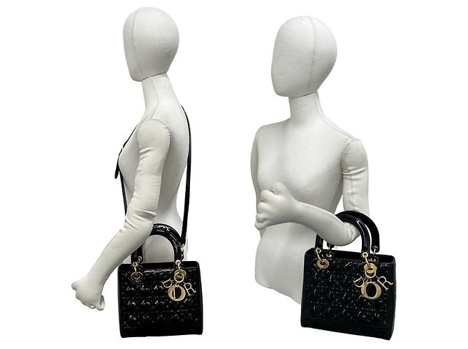 Borsa a tracolla Christian Dior Lady Cannage in pelle trapuntata Nero - vista 2
