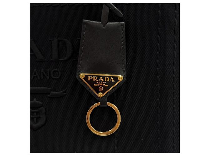Tote Bolso de mano Prada Jardinière Small de lona de algodón Negro - vista 10