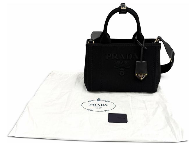 Tote Bolso de mano Prada Jardinière Small de lona de algodón Negro - vista 2