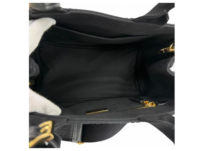 Tote Bolso de mano Prada Jardinière Small de lona de algodón Negro - vista 7