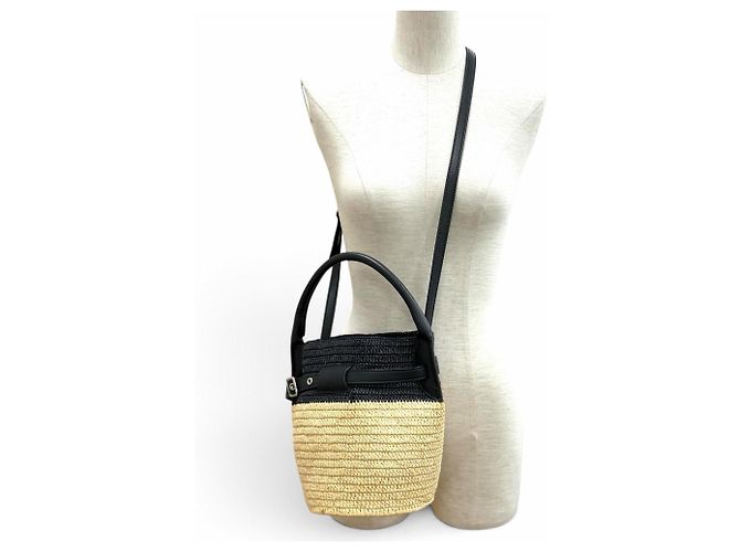 Big Bag Céline Borsa a tracolla Celine in rafia e pelle Nero - vista 2