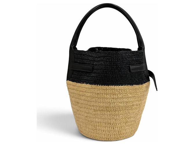 Big Bag Céline Borsa a tracolla Celine in rafia e pelle Nero - vista 3