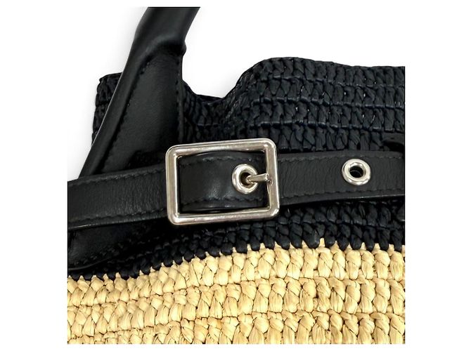 Big Bag Céline Borsa a tracolla Celine in rafia e pelle Nero - vista 9