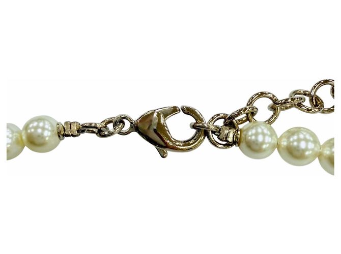 CHANEL C23A Coco Mark Star Eco Pearl Rhinestone Halskette Weiß Golden - Ansicht 6