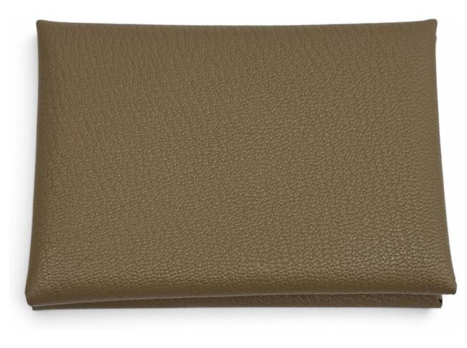 Hermès Portefeuille bi-fold Hermes Calvi Duo en cuir Etoupe Taupe - vue 3