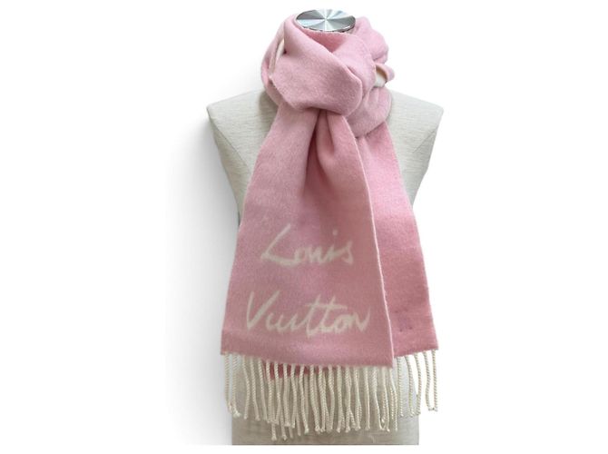 Estola Louis Vuitton em lã e alpaca rosa e branca Branco - vista 3