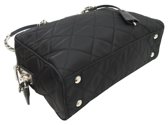 Borsa Tote Prada trapuntata con catena Nero - vista 3