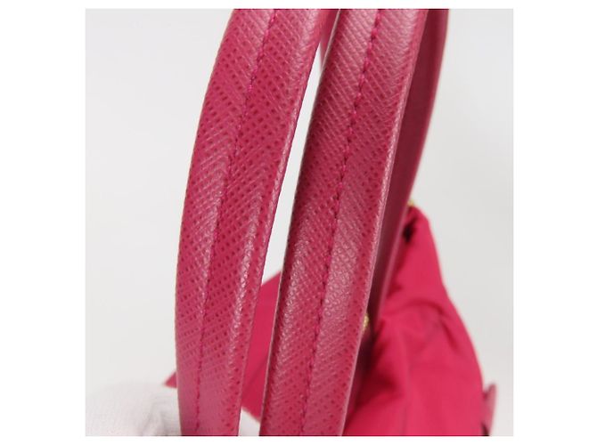 Sac à main Prada en nylon et cuir Rose - vue 14