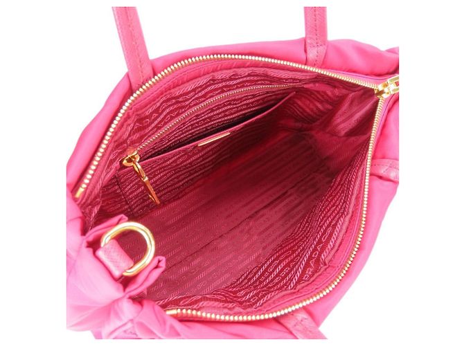 Sac à main Prada en nylon et cuir Rose - vue 17
