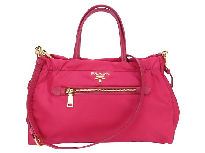 Sac à main Prada en nylon et cuir Rose - vue 2