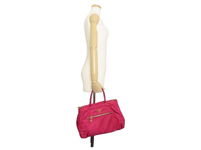 Sac à main Prada en nylon et cuir Rose - vue 29