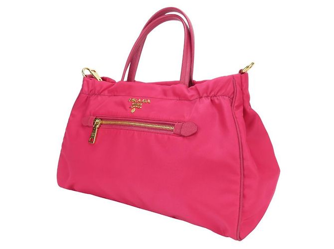 Sac à main Prada en nylon et cuir Rose - vue 3