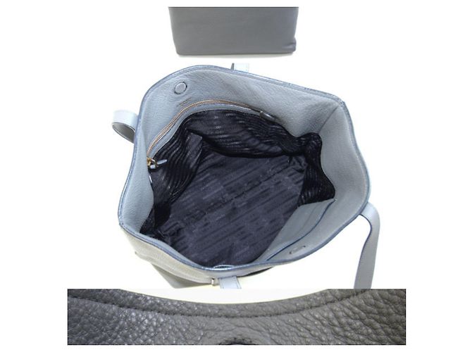 Prada Gray Leather Tote Bag Brown - view 2