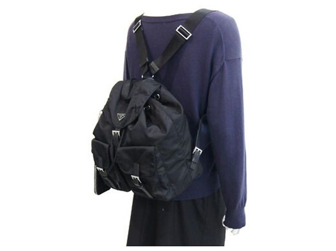Sac à dos Prada en nylon et cuir Noir - vue 8