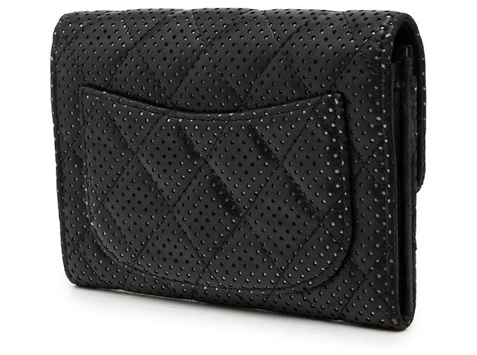 Carteira Small Flap Chanel em pele de cordeiro acolchoada perfurada preta Preto - vista 2