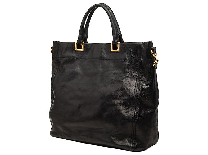 Prada offener convertible Tote aus schwarzem Glanzleder - Ansicht 2