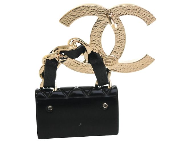 Chanel Gold CC vergoldete emaillierte gesteppte Flap Bag Brosche Golden - Ansicht 2