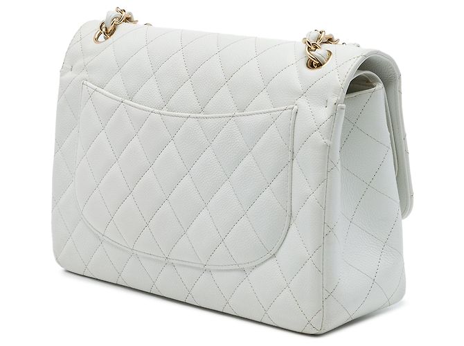 Chanel White Jumbo Classic Caviar Double Flap Blanco - vista 2