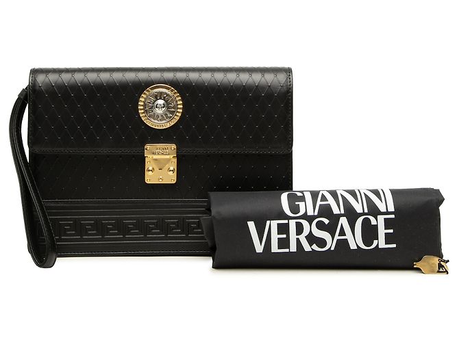 Clutch Versace in pelle nera Medusa Sunburst Nero - vista 7