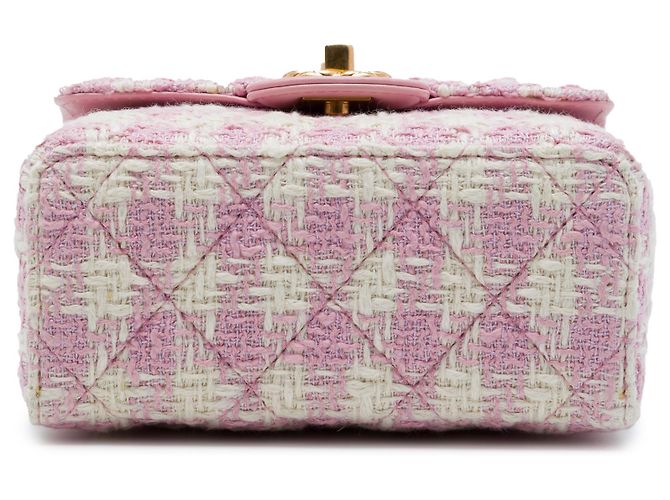 Chanel Pink Quilted Tweed Crush Top Handle Flap Rosa - vista 3