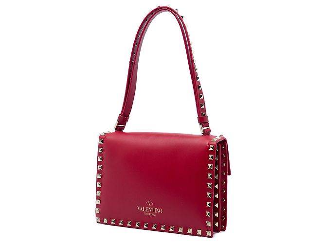 Bolsa de Ombro com Aba Rockstud em Couro Vermelho Valentino - vista 2