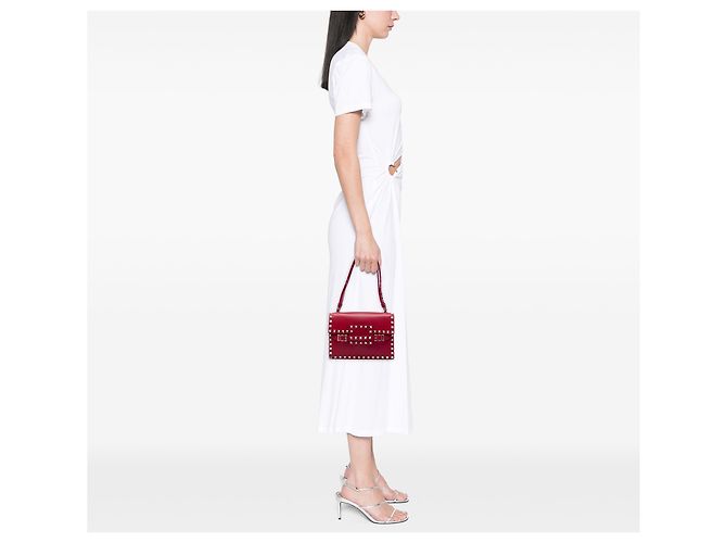 Bolsa de Ombro com Aba Rockstud em Couro Vermelho Valentino - vista 5