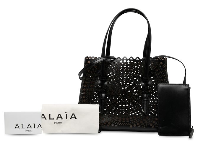 ALAÏA Mina 25 em pele de vitela Vienne preta com corte a laser Preto - vista 6