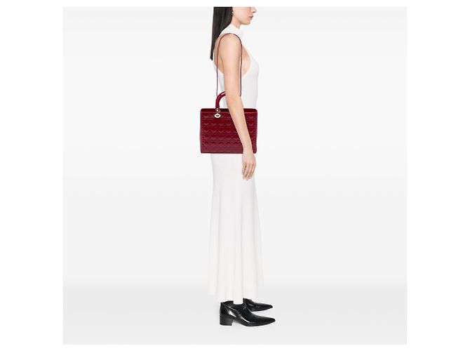 Dior Red Large Patent Cannage Lady Dior Rosso Bordò - vista 6