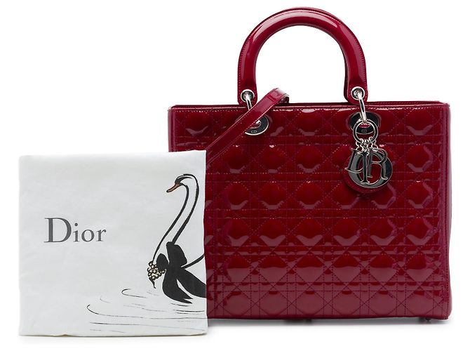 Dior Red Large Patent Cannage Lady Dior Rosso Bordò - vista 7